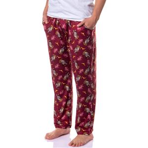 Harry Potter Hogwarts House Crest PJs Men's All Over Print Pajama Pants - Gryffindor Slytherin Hufflepuff Ravenclaw (Red, L)