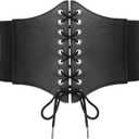 SANSTHS Wide Corset Belt for Women Lace-up Renaissance Corset Hight Waist Elastic Belt for Halloween Costume Parties (M:Fits waist from 30"-33", Black-style 1)