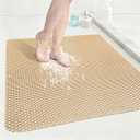 Square Shower Mat: 32"x32" Extra Large Non Slip Shower Mats for Inside Shower, Trimmable PVC Anti Slip Shower Stall Mats, Quick Dry Stand Up Shower Mat for Elderly, Kids (Khaki)
