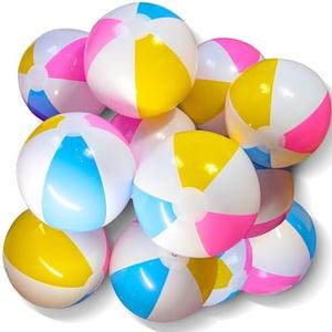Novelty Place Inflatable Beach Balls - 12 Pack, 12" White Panels Alternate with Macaron Colors, Leak-Proof PVC - Summer Beach Pool Party Supplies, Fun Floating Toys for Teenagers, Adults
