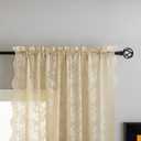 YJ YANJUN Vintage Lace Curtains 63 Inch Length Antique Chic Floral Beige Sheer Curtain Panels with Scalloped Edges for Bedroom Dining Room Rod Pocket French Country Crochet Drapes W52 X L63 2 Panels