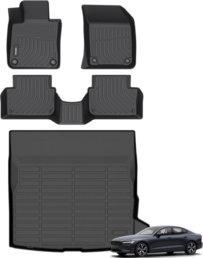 ANBINGO Floor Mats & Cargo Liner for Volvo S60 (Not for Recharge) 2019-2025,Car Mat for S60 All Weather Floor Liners Front& Rear Row Full Set TPE S60 Accessories Black