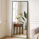 NEWBULIG Full Length Mirror 64.2"x 21" for Bedroom, Full Body Mirror with Stand, Hanging or Leaning for Wall, Aluminum Alloy Thin Frame Floor Standing for Living Room, Long, Black