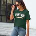 Pumpkin Shirts for Women Cute Thanksgiving Fall Tops Funny Halloween Graphic Tees Autumn Short Sleeve Outfit (Green, XL)