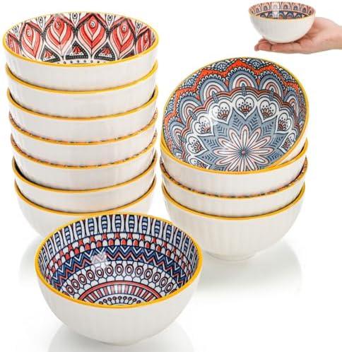 Noamus 8  Pack Small Ceramic Bowls Set, 10Oz Colorful Dessert Bowl, 4.5Inch Ice Cream Bowls, Porcelain Boho Decorative Bowl for Snack Soup Condiments, Side Dishes, Kitchen, Microwave Safe (4 Styles)