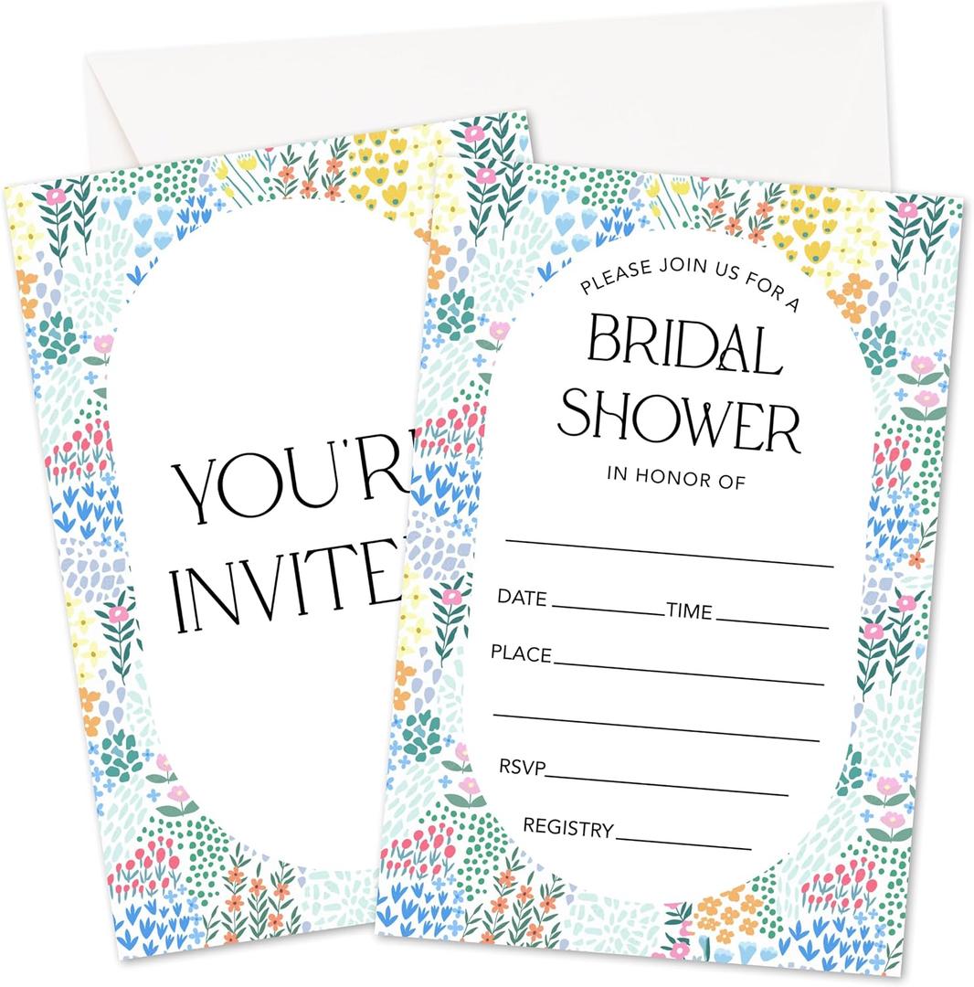 Wedding Shower Invitations, Floral Invites Cards For Couple, Bridal Shower Party Celebration Favors Supplies, 25pcs Wedding Banquet Party Fill In Invitation Cards With Envelopes -11