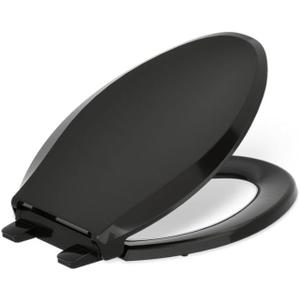KOHLER 4636-RL-7 Cachet ReadyLatch Elongated Toilet Seat Slow Close, Soft Close Toilet Seat Quiet Lid, Contoured Grip-Tight Bumpers Installation Hardware, Apartment Essentials, Black