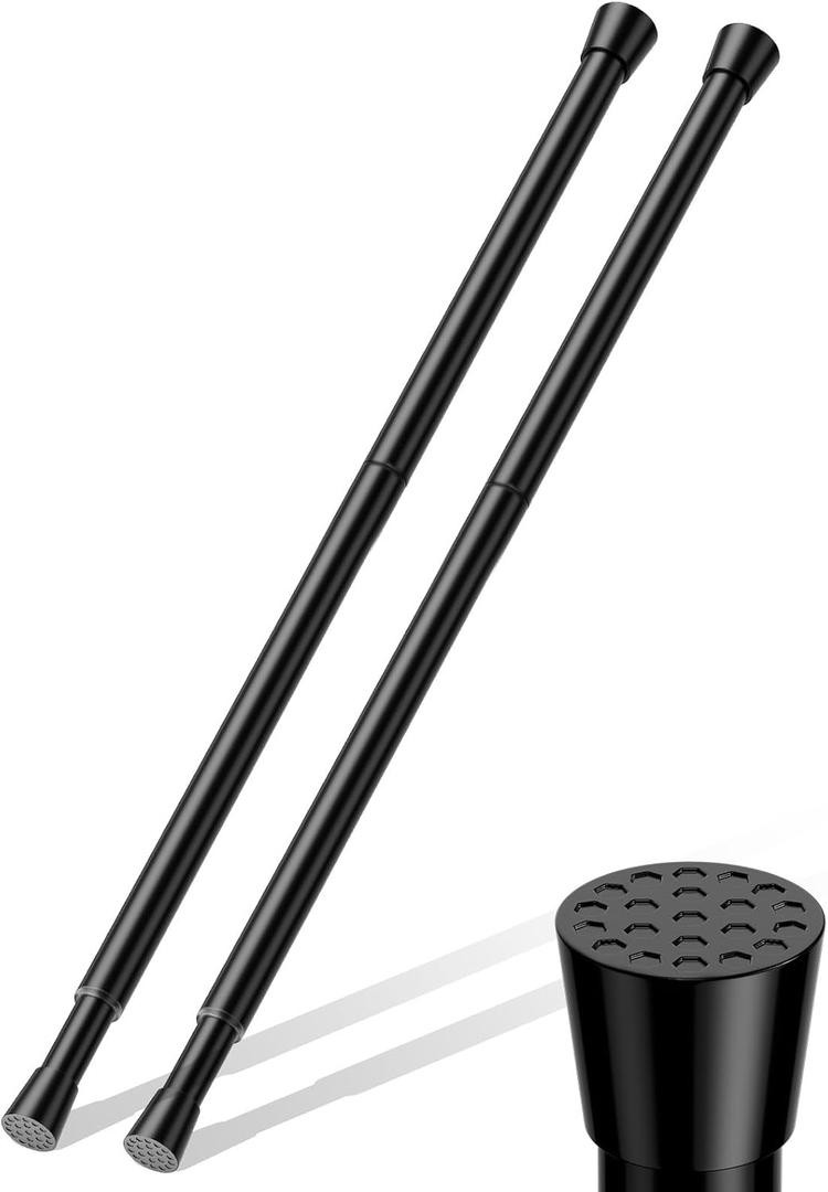 Short Spring Tension Rods for Windows (23 to 37 Inches, Black, 2-Pack) - No Drill Adjustable Pressure Curtain Rods for Kitchen, Bathroom, and Closet