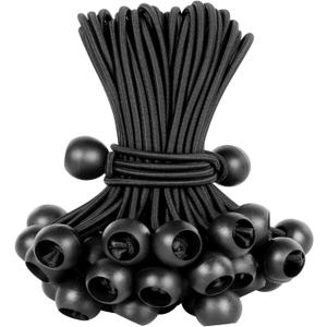 Ball Bungee Cords 6 Inch Bungee Cord with Balls, 50 PCS Heavy Duty Bungie Cord Balls Canopy Tarp Tie Down Bungee Balls for Camping, Shelter,Cargo,Tent Poles UV Resistant