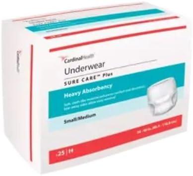 Cardinal Health Protective Underwear, Sure Care Plus, Heavy Absorbency, Size Small/Medium, Pull-On Adult Disposable Underwear with Tear-Away Seams, Cloth-Like & Discreet Case of 80 (White)