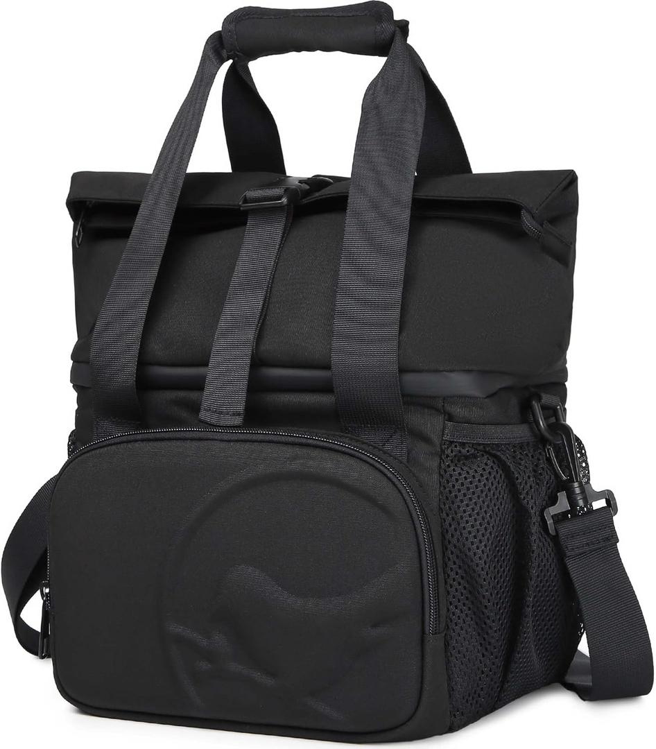 SUNNY BIRD Dual Compartment Lunch Bag Insulated Lunch Box for Women and Men (Black 01)