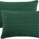 PHF 100% Cotton Waffle Pillow Shams Queen Size, 2 Pack 20" x 30" Soft Skin-Friendly Pillowcases, No Filling, Aesthetic Woven and Breathable Waffle Weave Pillow Case Covers for Bed, Dark Green