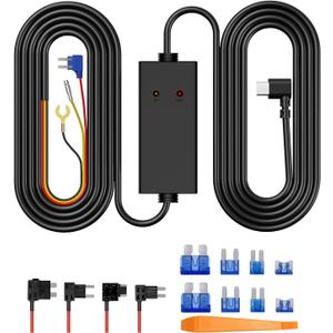 Veement 11.5ft Type-C Dash Cam Hardwire Kit (V5F), 12V-24V to5V 3A Car Dashboard Cam Charger Power Cable with 4 Fuse Taps, Low Voltage Protection for V200V200ProV300S80VT10