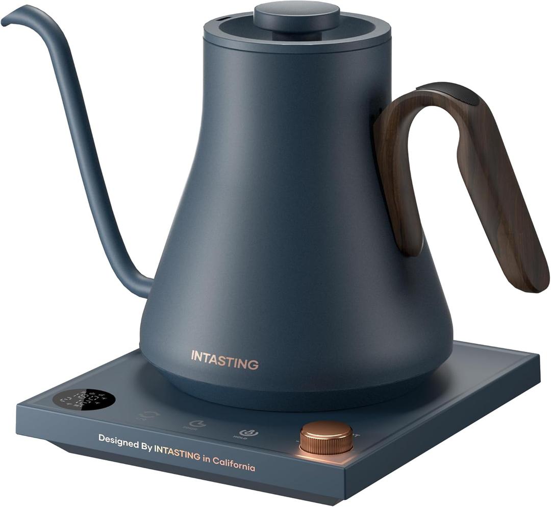 INTASTING Electric Kettle, Gooseneck Electric Kettle, 1 Precise Temperature Control, Stainless Steel Interior, Quick Heating for Pour Over Coffee, Tea & Boiling Water, 0.9L (Navy Blue)