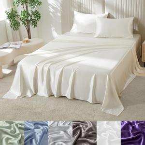 Mulberry Park Silks - 22 Momme 100% Mulberry Silk Sheets - Full Size Bed Set - 16" Pocket - Luxurious Bed Sheets & Pillowcases, Skin-Friendly & Breathable - Charmeuse Silk for Hair Care - Ivory