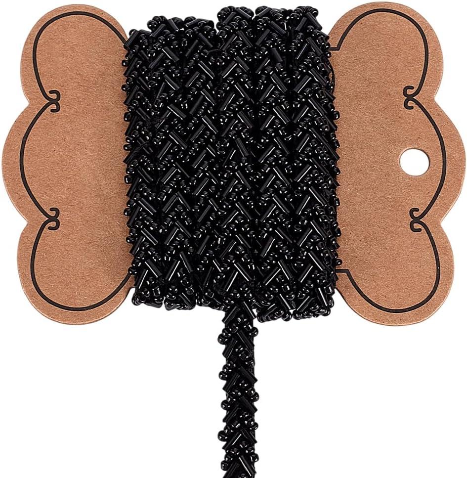 FINGERINSPIRE 2.5 Yards Beaded Lace Ribbon 1/4 inch Wide Black Color Glass Beads Trim Polyester Sewing Ribbon Trimming Edge for DIY Craft Costume Dress Gown Coat Bag Party Home Decoration