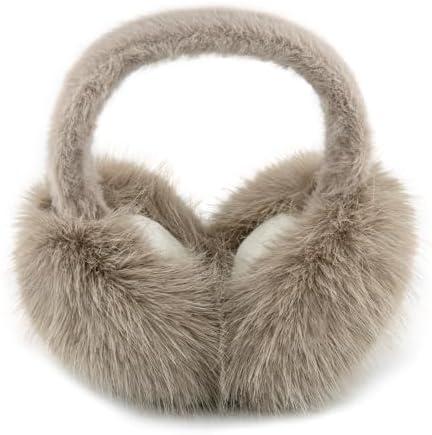 WATAME Earmuffs for Women Girls Faux Fur Fuzzy Headband Foldable Ear Covers Cold Weather Accessory