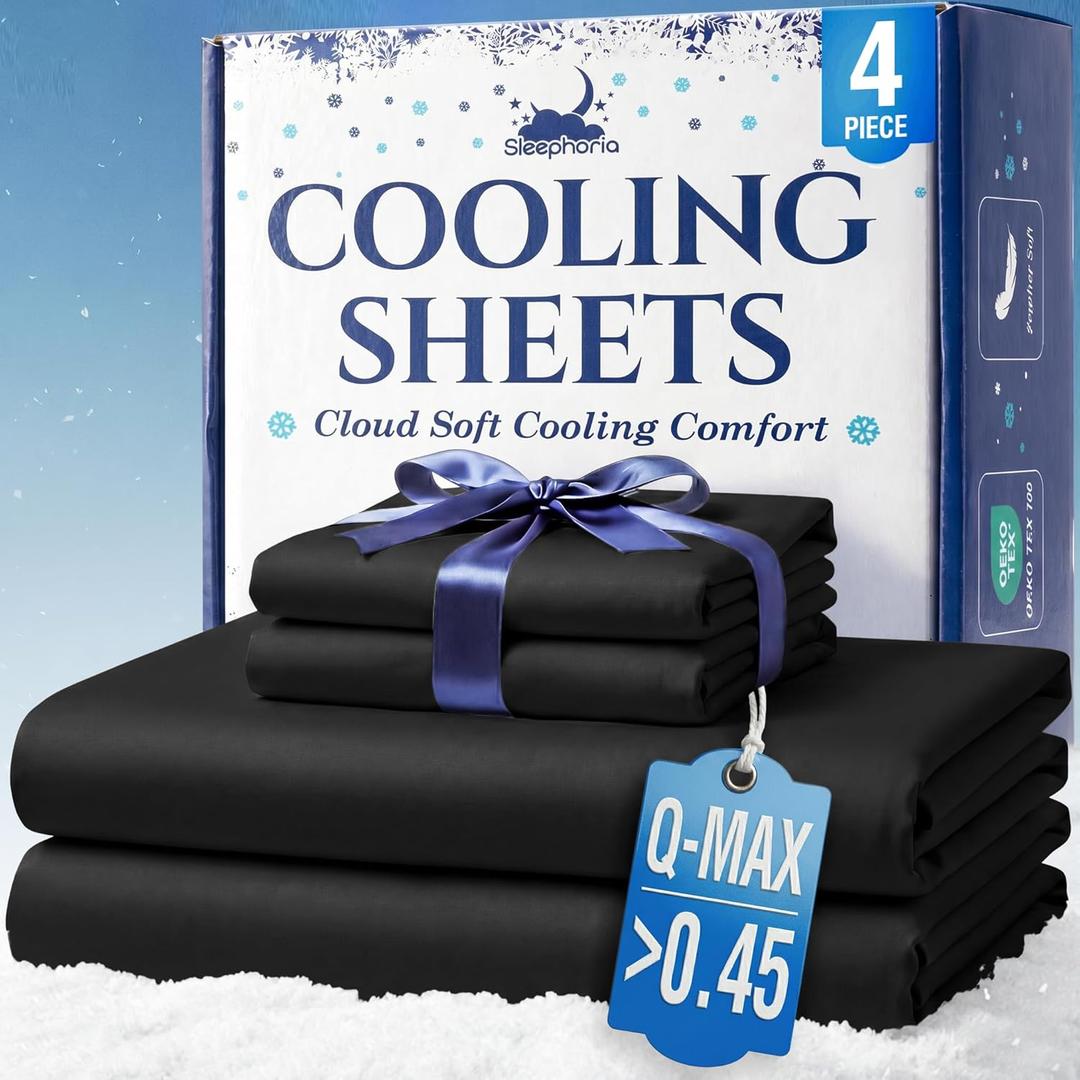 Cooling Sheets - BreezeWeave 4 PC Queen Size Cooling Bed Sheets for Hot Sleepers & Deep, Cool Rest - Cloud Soft, Silky Smooth, 16 in Deep Pocket, Ultra Durable (Midnight Black)