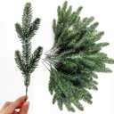 TIHOOD 25PCS 11.8 Artificial Flocking Pine Picks Snow Forest Artificial Pine Needles Branches Christmas Fake Greenery Tree Branches DIY Leaves for Christmas Wreaths Garden Party Holiday Decor