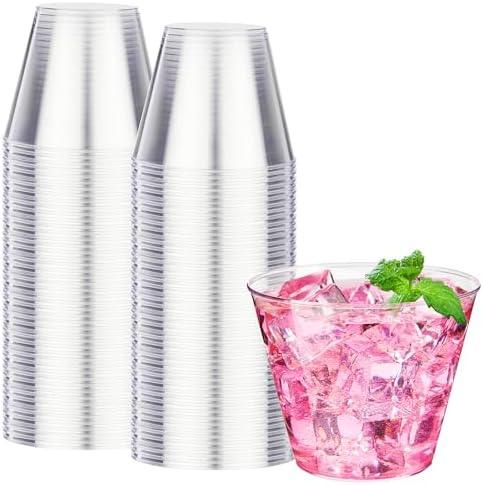 RACETOP 9 oz Clear Plastic Cups 50packs, Disposable Plastic Party Cups Tumblers, Cocktail Cups, Perfect for Parties, Wedding and Events