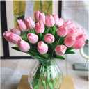 Artificial PU Tulips 10Pcs Real Touch Fake Flower Arrangement Bouquets for Home Office Wedding Decoration (Pink)