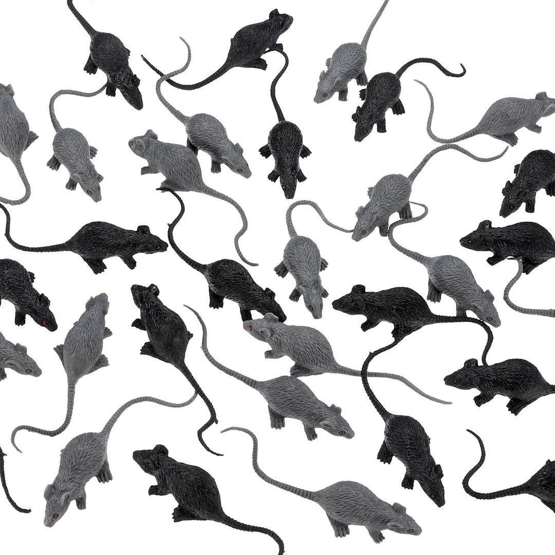 Gejoy 36 Pcs Fake Mice Realistic Mouse Fake Rats Small Plastic Mice for Spooky Christmas Party Decorations Creepy Horror Xmas Supplies(Black, Gray)