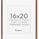 Fun Memories 16x20 Picture Frame for Wall, Real Oak Wood Frames 16 by 20, 16x20 Frame Matted to 11x14, Tempered Glass, 16 x 20 Wood Frame, 16"x20" Poster Frame, Walnut Color, 1 Pack 