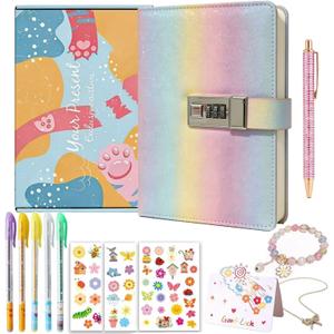 Diary with Lock for Girls, Locked Journals for Teenage, Password Notebook with Pen and Bookmark, Birthday Gifts for Kids Secret Diary Office Notebook Kit
