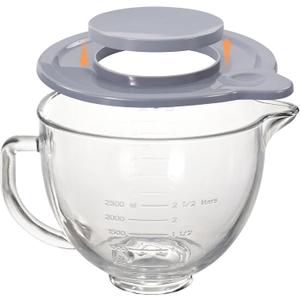 5QT Glass Bowl Compatible with KitchenAid 4.5 and 5-Quart Tilt Stand Mixers,Glass Mixing Bowl with Lid, Measurement Markers and Handle
