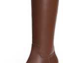 Modatope Platform Knee High Boots Square Toe Chunky Heel Boots for Women Side Zipper Block Heel Womens Heeled Boots (Brown)