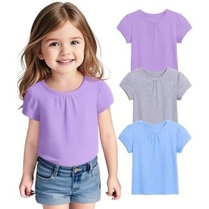 ZUEMET 1 Pack Toddler Girls Short Sleeve Shirts Pleated Neck Cotton T-Shirts Baby Girl Summer Tee Tops Size 4T