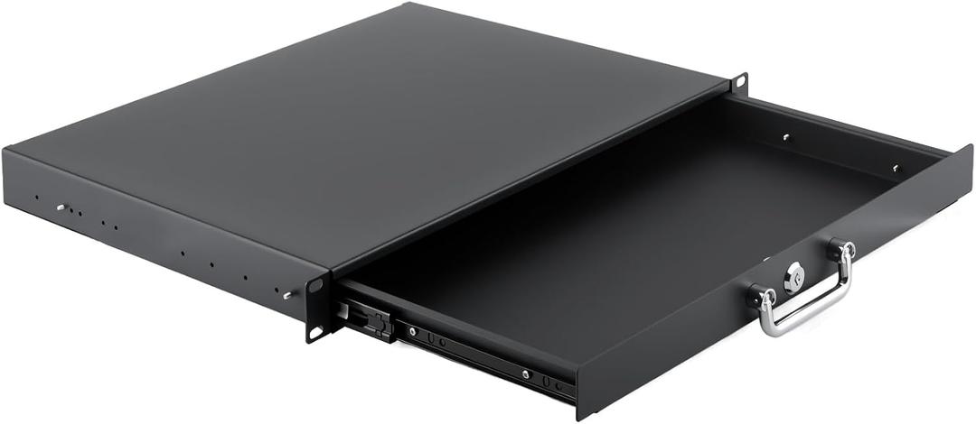 1U Rack Drawer, Rack Mount Drawer Designed for 19-inch Network Equipment, Servers, AV Racks, or Cabinet Enclosures. Sliding and Lockable Server Rack Drawer Features Cable Management Holes