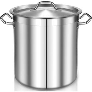 35 Quart Stainless Steel Cooking Pot - Stock Pot with Lid - Large Soup Pot for Cooking, Stew, Pozole, Pasta - Induction Compatible - Ideal for Home & Commercial Use