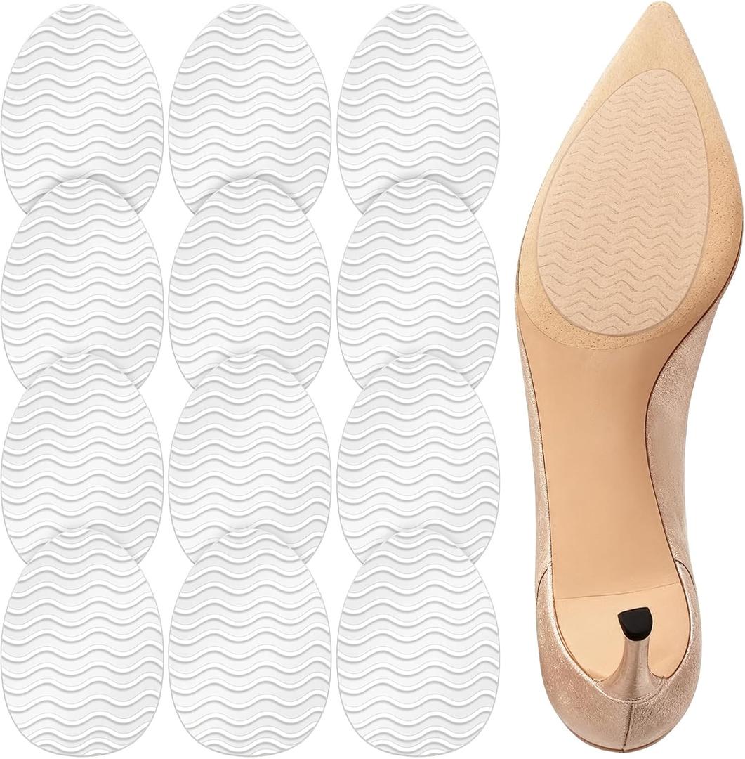 Tinideya 12 Pcs Non Slip Shoe Grips on Bottom of Shoes, Wave Design Non Slip Sole Pads for Shoes Noise Reduction Rubber Self Adhesive Shoe Sole Protector for High Heels, Boot, Leather Soles(Clear)
