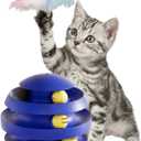 Interactive Cat Toy, Automatic Spinning Cat Toy for Indoor Cats, Engaging Kitten Toy with Feather for Exercise & Mental Stimulation, 3-Layer Cat Ball Track Durable Safe Toy to Reduce Boredom(Blue)