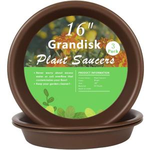 TITE Plant Saucer 16 inch,Heavy Large Planter Durable Thicker Plastic Plant Trays for Indoors and Outdoor,Plant Saucer Drip Trays,Brown (16 inch,Brown) Pack of 3