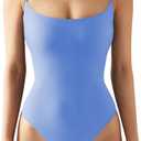 SUUKSESS Women Sexy Square Neck Thong Bodysuit Backless Cami Bodysuit Top (Large, Haze Blue)
