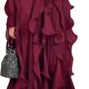 Molisry Women's Fall Ruffle Maxi Dress High Neck Smocked Tie Up Boho Fringe Tassel Flowy Long Wedding Dress 2025