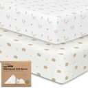 2-Pack Waterproof Baby Crib Sheets for Boys, Girls - 52x28 Viscose Derived from Bamboo Toddler Bed Sheet Neutral, Fitted Crib Mattress Protector Cover for Baby Bedding, Soft & Gentle (Nibbles/Bruce)