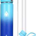 SENDESTAR Stainless Steel Wide Mouth Water Bottle 24oz Double Wall Vacuum Insulated Leak Proof Bottle with New Flex Straw Lid & Spout Lid XIN-MC-0750-1