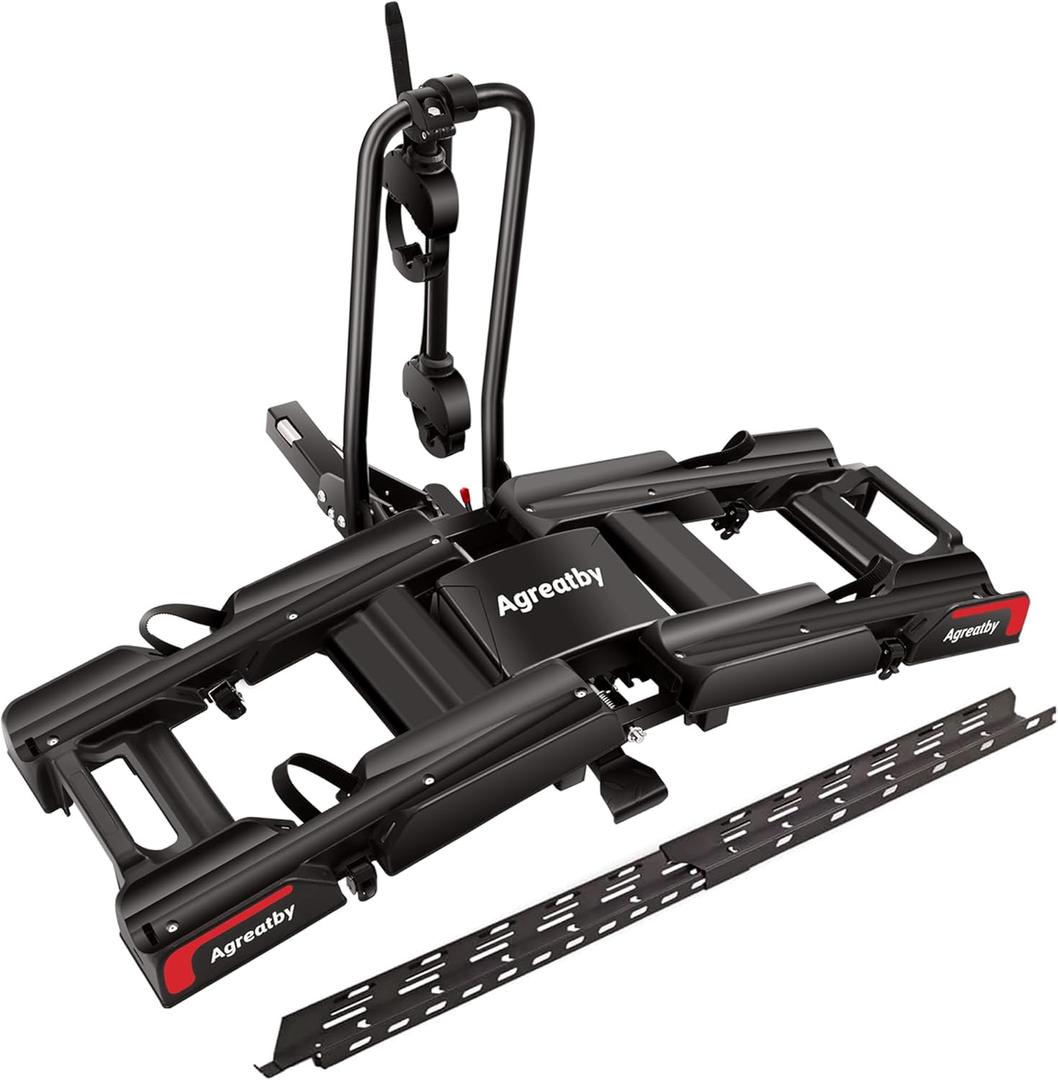 2-Bike Hitch Bike Rack with Ramp - Fat Tire Bike Rack Hitch, XXL Wheel Straps, Lockable, Foldable & Tiltable - Fits 2" Receivers on Cars, SUVs, Trucks, Trailers - No Installation Needed (Black)