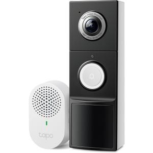 Tapo 2K+ Wired or Battery Powered Smart Video Doorbell with Chime - 180 Field of View, Person/Vehicle/Package Detection, Ring Call, 2-Way Audio, Subscription-Free Local Storage or Optional Cloud,D225