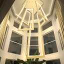Flashing God Modern Chandelier,Gold Chandeliers with 6 Ring Led Foyer Chandeliers,Larger High Ceiling Chandelier for Living Room,Rectangle Chandelier for Entryway Staircase LED Dimming 2700k-6001k, Highest 138"