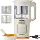 VEVOR Baby Food Maker, Baby Food Processor, SUS304 Stainless Steel 4-Blade Baby Food Puree Blender Steamer Grinder with 300 ml Glass Bowl, for Food, Fruit, Vegetable, Meat, 500W