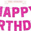 Pre-strung Happy Birthday Banner - No DIY - Hot Pink Glitter Happy Birthday Party Banner for Girls & Women - Pre-strung on 8 ft Strands - Hot Pink Bday Party Decorations & Decor. Did We Mention No DIY
