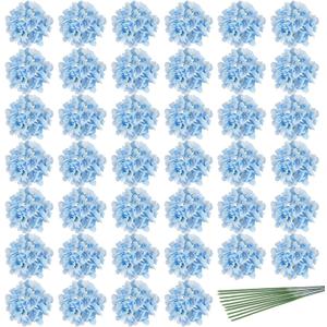 JPSOR 40pcs Artificial Hydrangea Silk Flower Heads with Stems, Fake Flowers for Wedding Centerpiece Home Garden Party Decoration (Blue)
