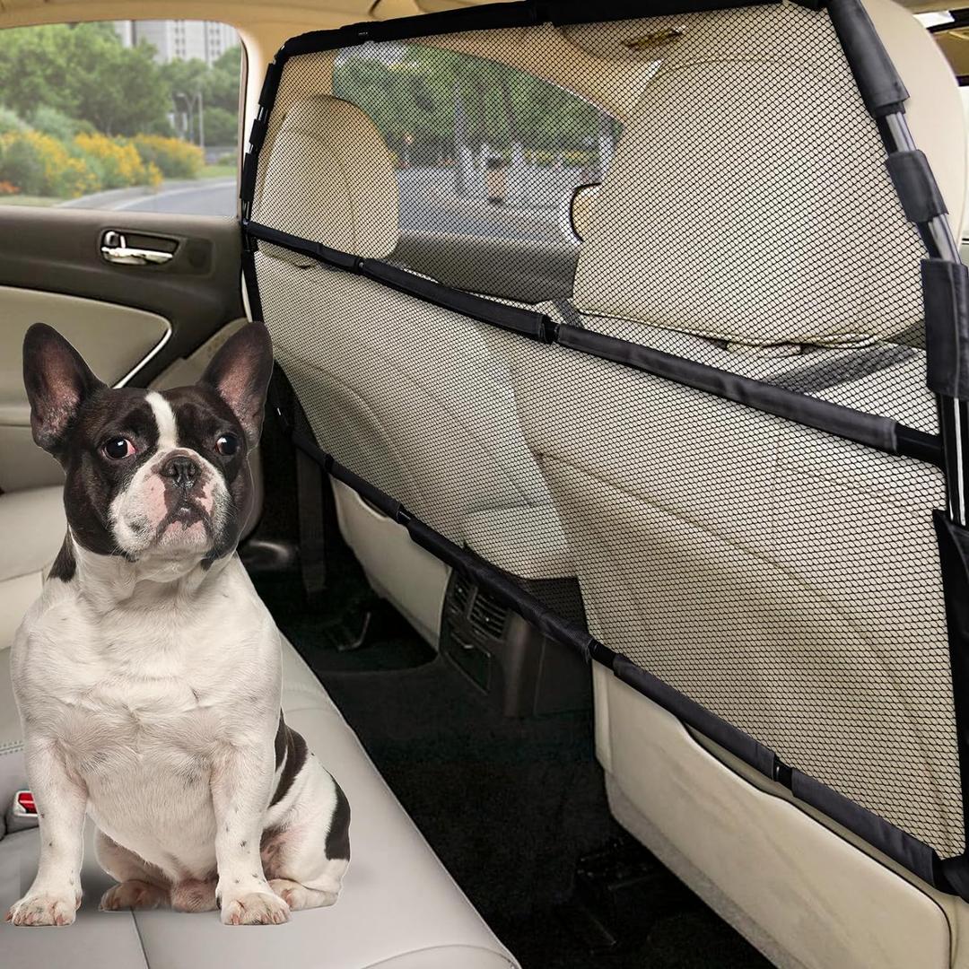 Dog Car Barrier Escape-Proof, 50" Wide Car Divider for 2nd 3rd Row Seats & Cargo Area, Durable Back Seat Car Gate Trunk Barrier with See Through Net Mesh for Small Trucks & SUV & Mid-Sized Vehicle (Medium)