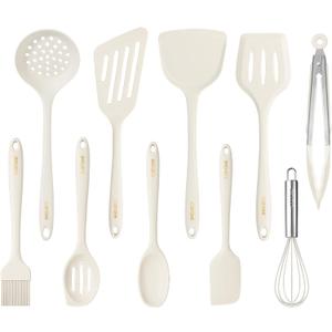 CAROTE Kitchen Utensil Set for Nonstick Cookware, Heat Resistant Silicone Cooking Utensils Set 10pcs, White, Oderless Spatula, Turner