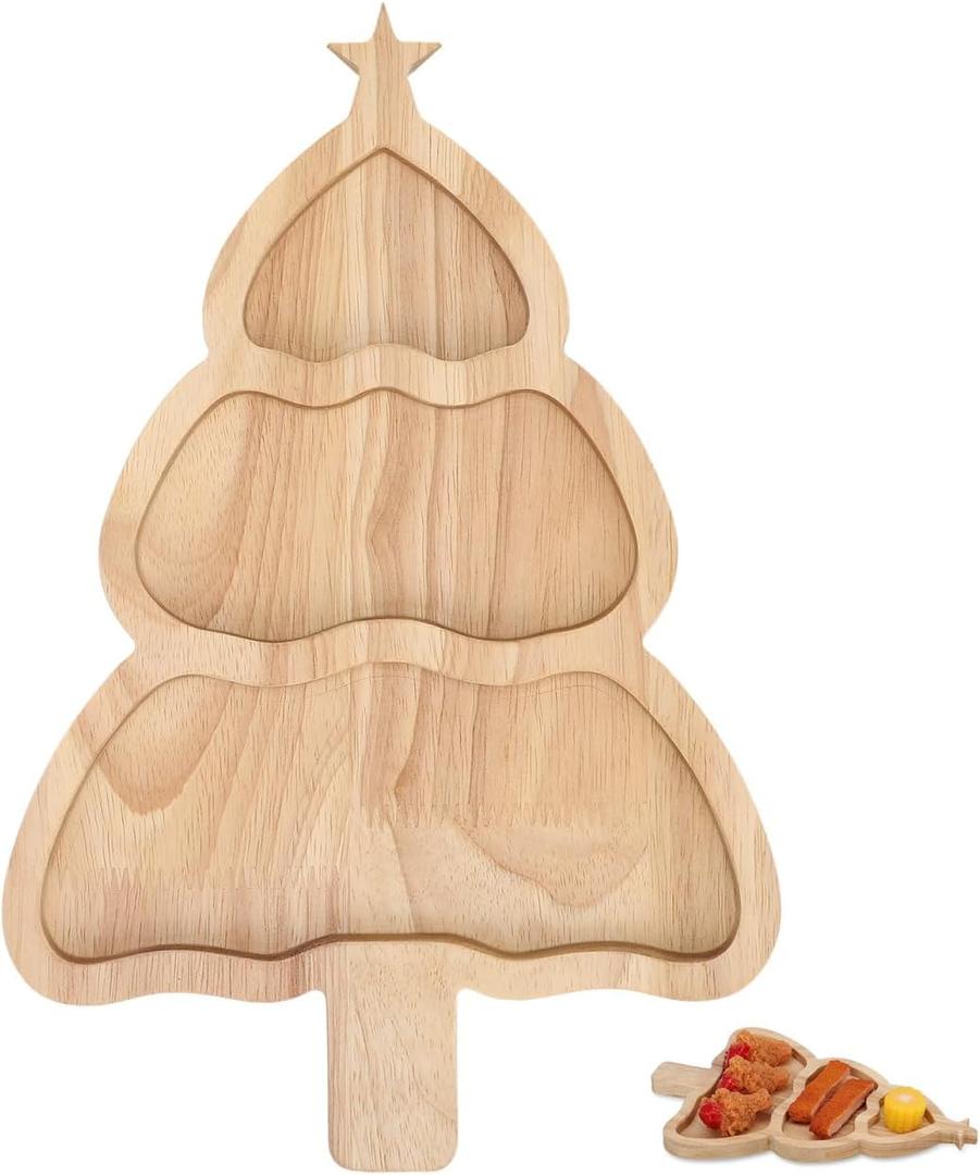 Gadpiparty Christmas Tree Bamboo Serving Tray 12 Inch Holiday Snack Platter Wooden Christmas Candy Dish for Family and Office Party Seasonal Table Decor