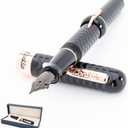 Conklin Mark Twain Crescent Filler Fountain Pen - Black Chase with 18 Karat Rose Gold Trim - Flex Nib